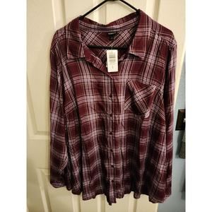 NWT Torrid Womens Purple Plaid Long Sleeve Button Front Top Size 4X Bust Pocket‎